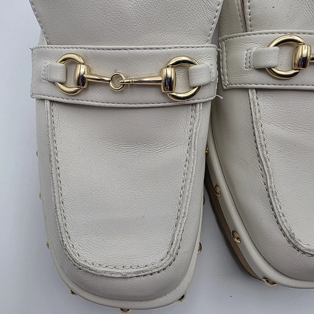 Madden Girl Clogs 9.5 Y2K Suzanne Platform  Mule Heels Ivory Bit Bridle Studded - Picture 5 of 13